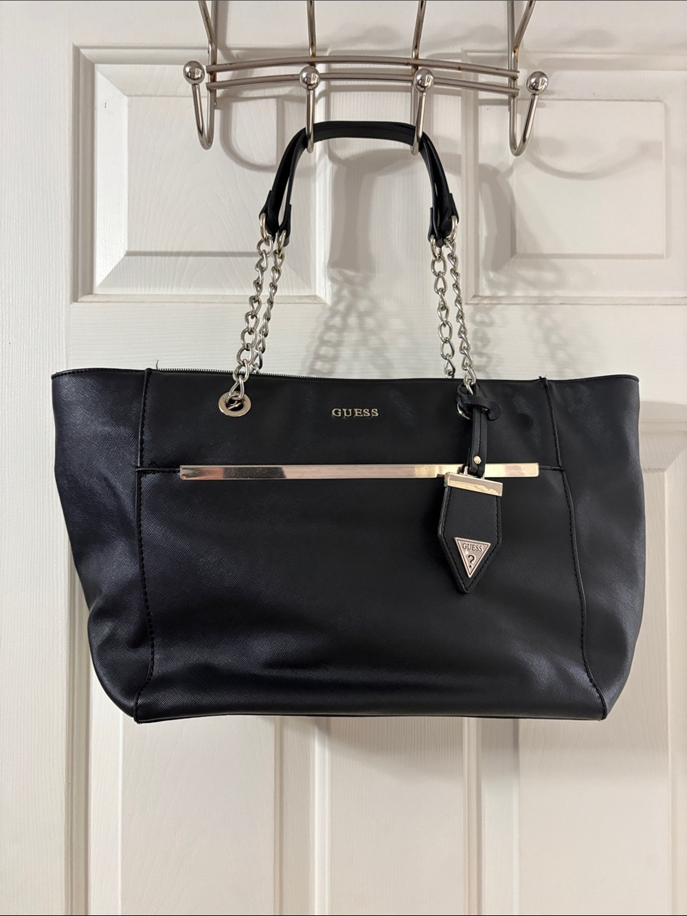 GUESS Black Tote with Gold Chain Handles